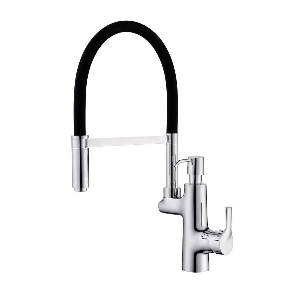 Single Handle Pull-Down Sprayer Kitchen Faucet with Soap/Lotion Dispenser in Polished Chrome