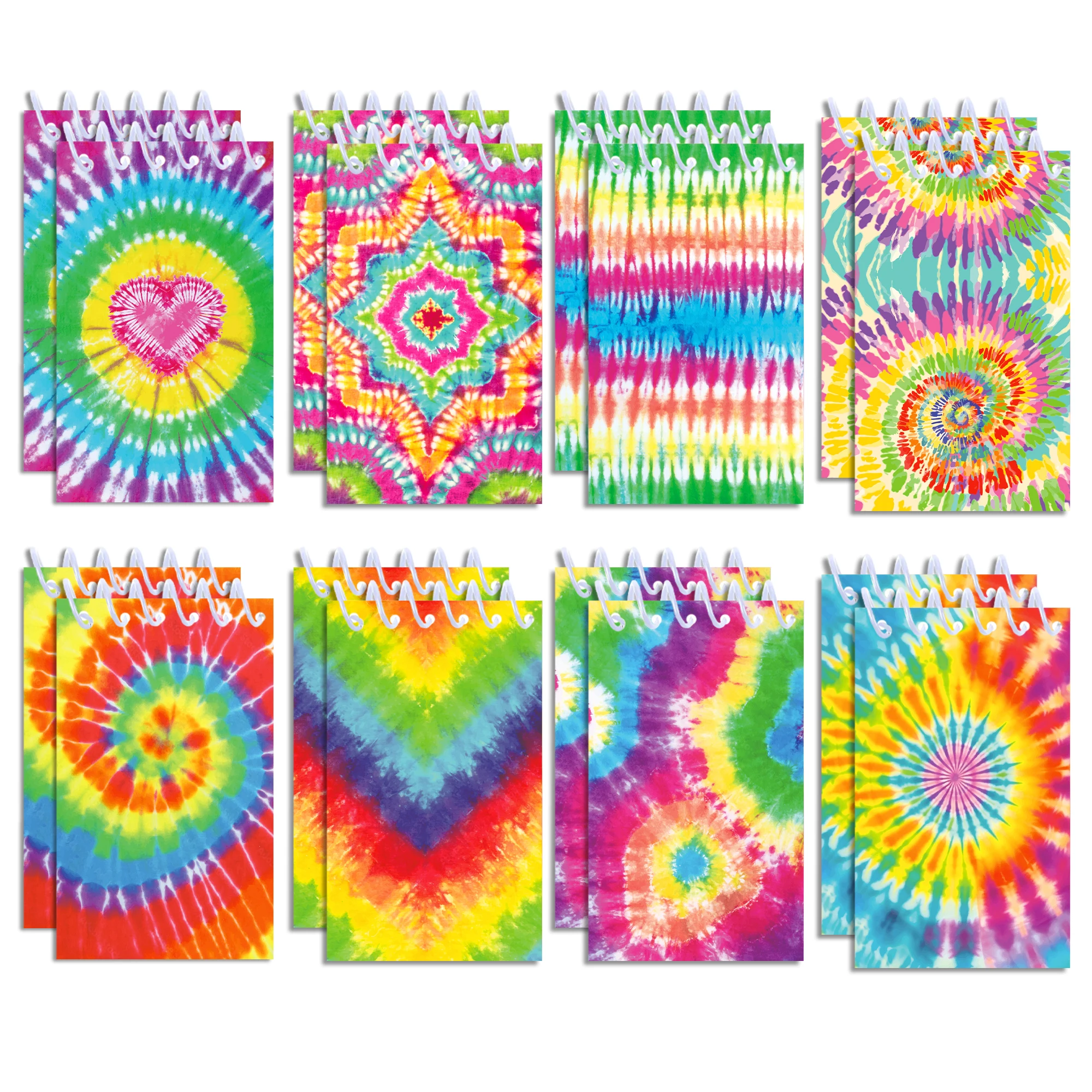 8pcs Tie Dye Art Mini Spiral Pocket Notebooks Memo Pad Coil Booklet Notepads For Office Stationery School Diaries Kids Gifts