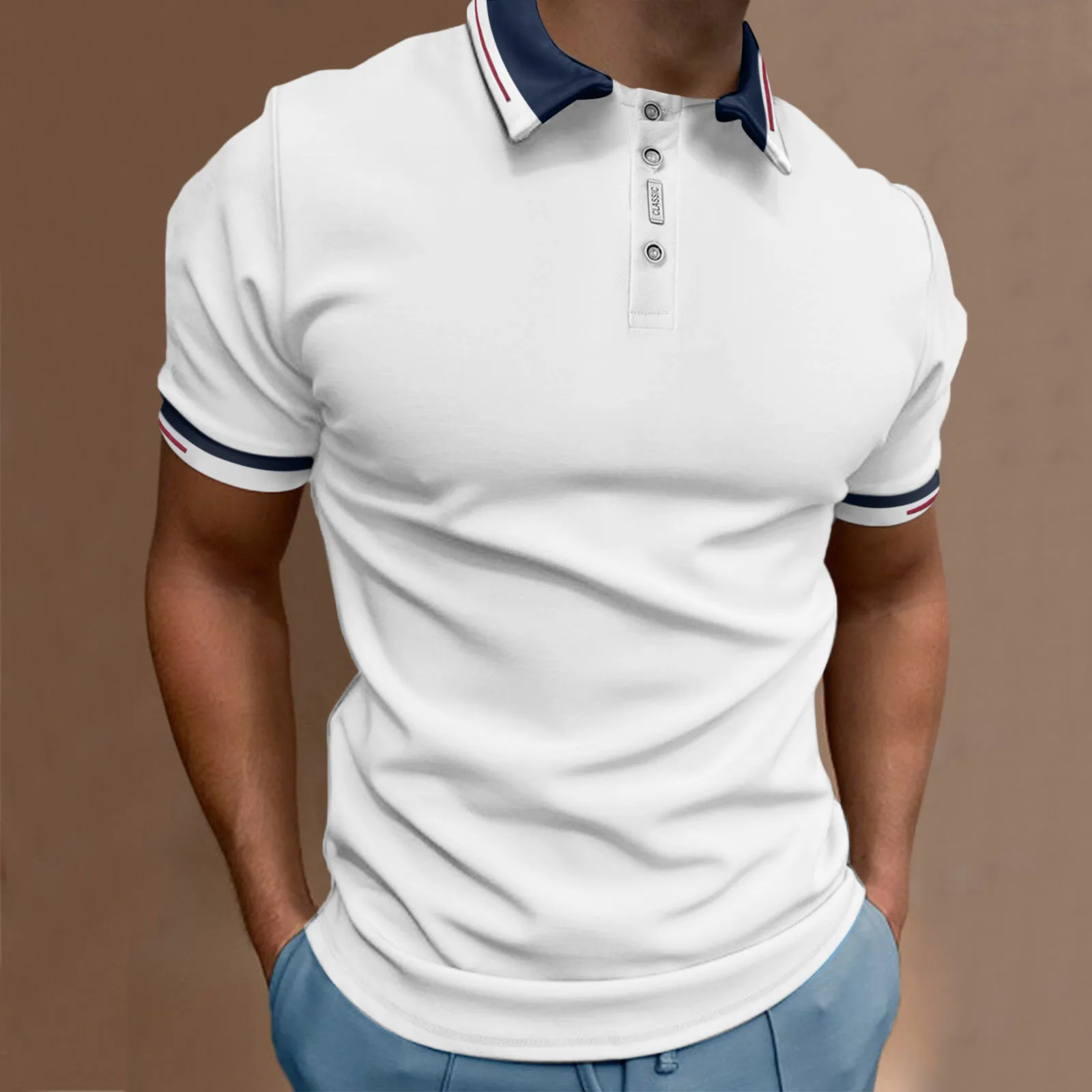 Casual White  Polo Shirt Solid Color Shirts button Fashion T-shirt Tees High Quality Chemise homme streetwear Dailywear Blusas