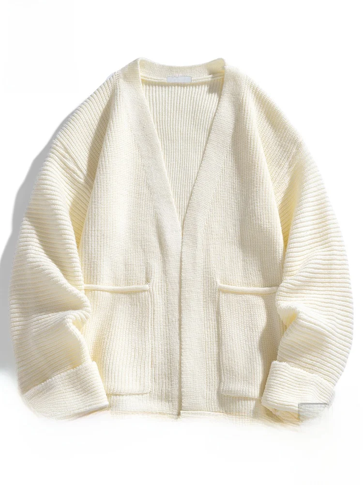 

Мужской свободный свитер с V-образным вырезом, осенняя повседневная теплая верхняя одежда, удобная трикотажная куртка из смесового полиэстера с длинными рукавами