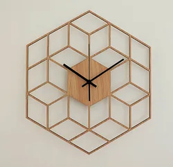 Large Battery Operated Bamboo Wood Wall Clock, Bedroom, Home Decor, Hexagonal Office, Silent Quartz, Modern Geometry Gift