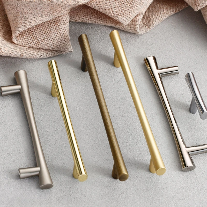 Bright Gold Solid Cabinet Handles Minimalist Kitchen Furniture Pulls Single‑Hole Drawer Knobs Wardrobe TV Cabinet Door Handles