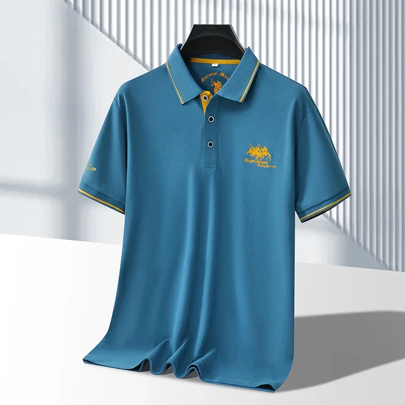 Men's Business Casual Short Sleeved Embroidered Solid Color Polo Shirt Fashionable Breathable Comfortable Summer Versatile Top