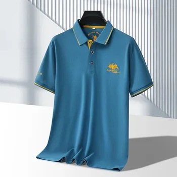 Men's Business Casual Short Sleeved Embroidered Solid Color Polo Shirt Fashionable Breathable Comfortable Summer Versatile Top