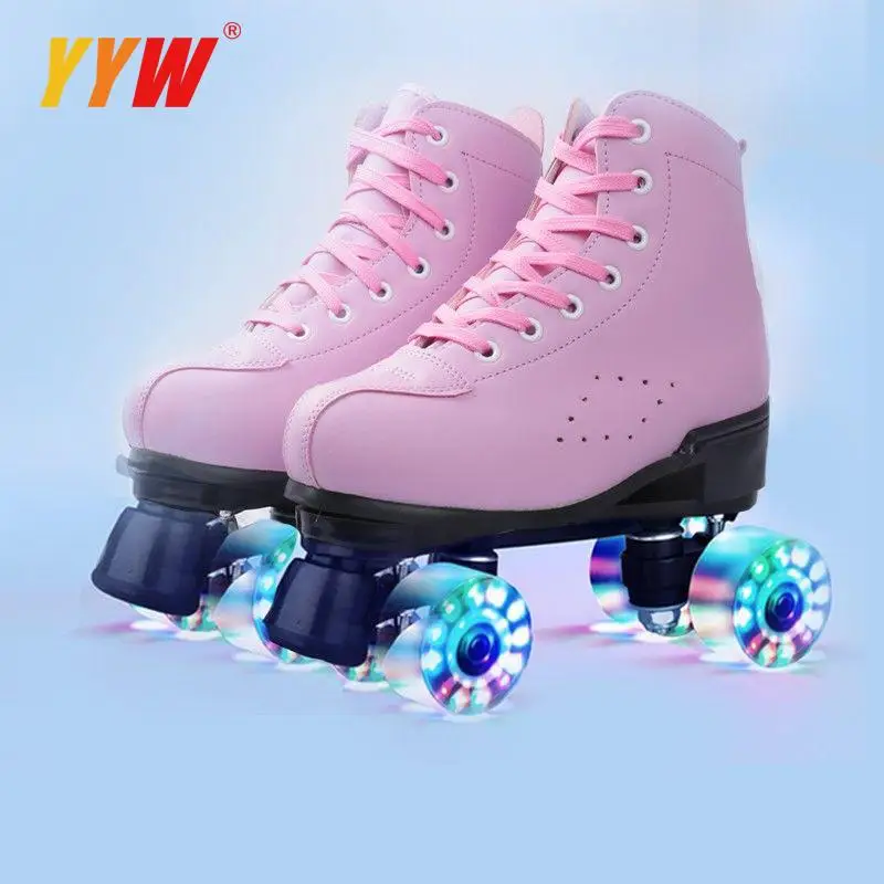 Roller Skate Shoes 4 Wheels Flash Skates Rink Adult Kid Double Row Roller Shoes Professional Skating Sliding Sneakers Rollers