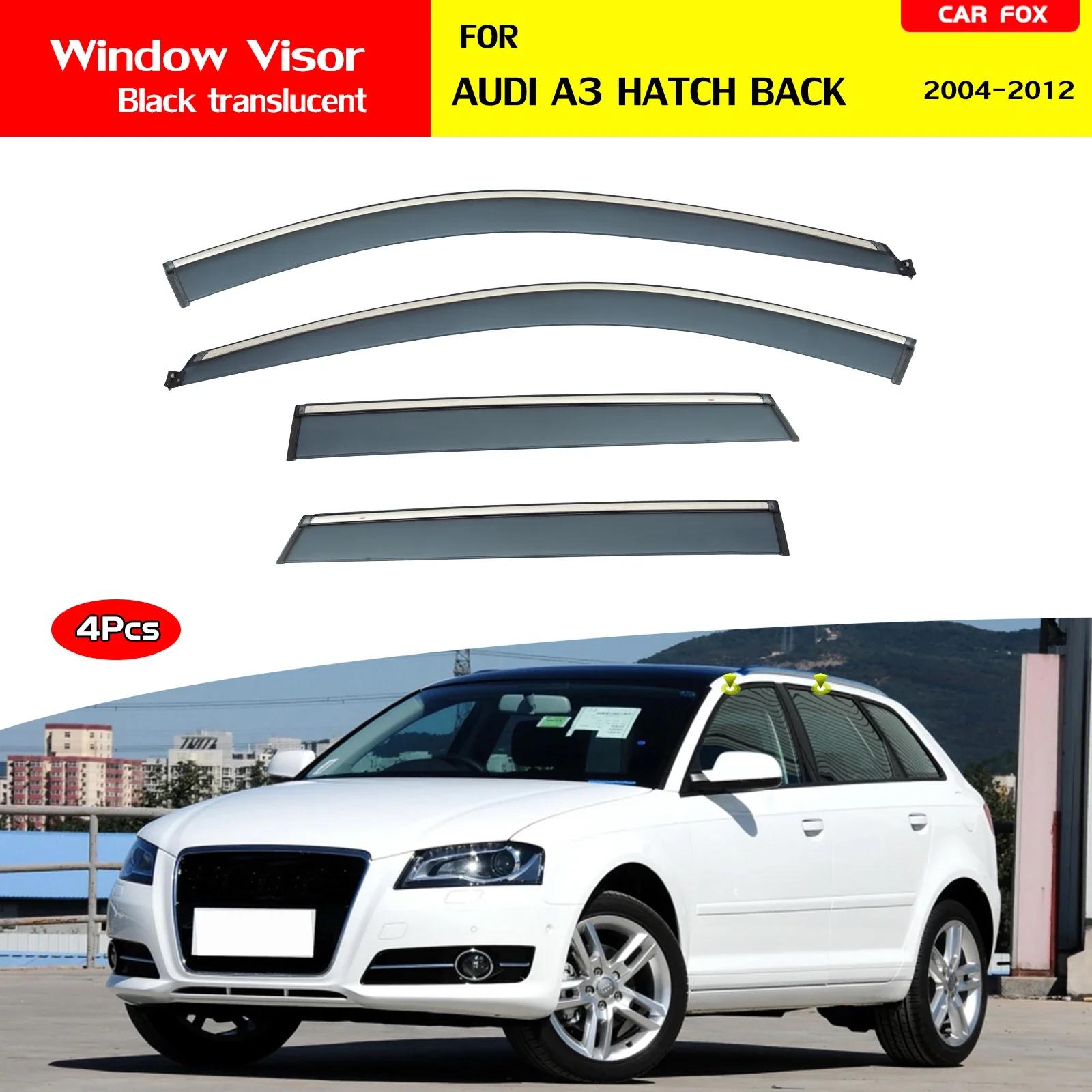 For Audi A3 2004-2012 Sportback Window Weather Guard Trim Stainless Steel Bright Stripe Rain Eyebrow Door Visor Vent Shades