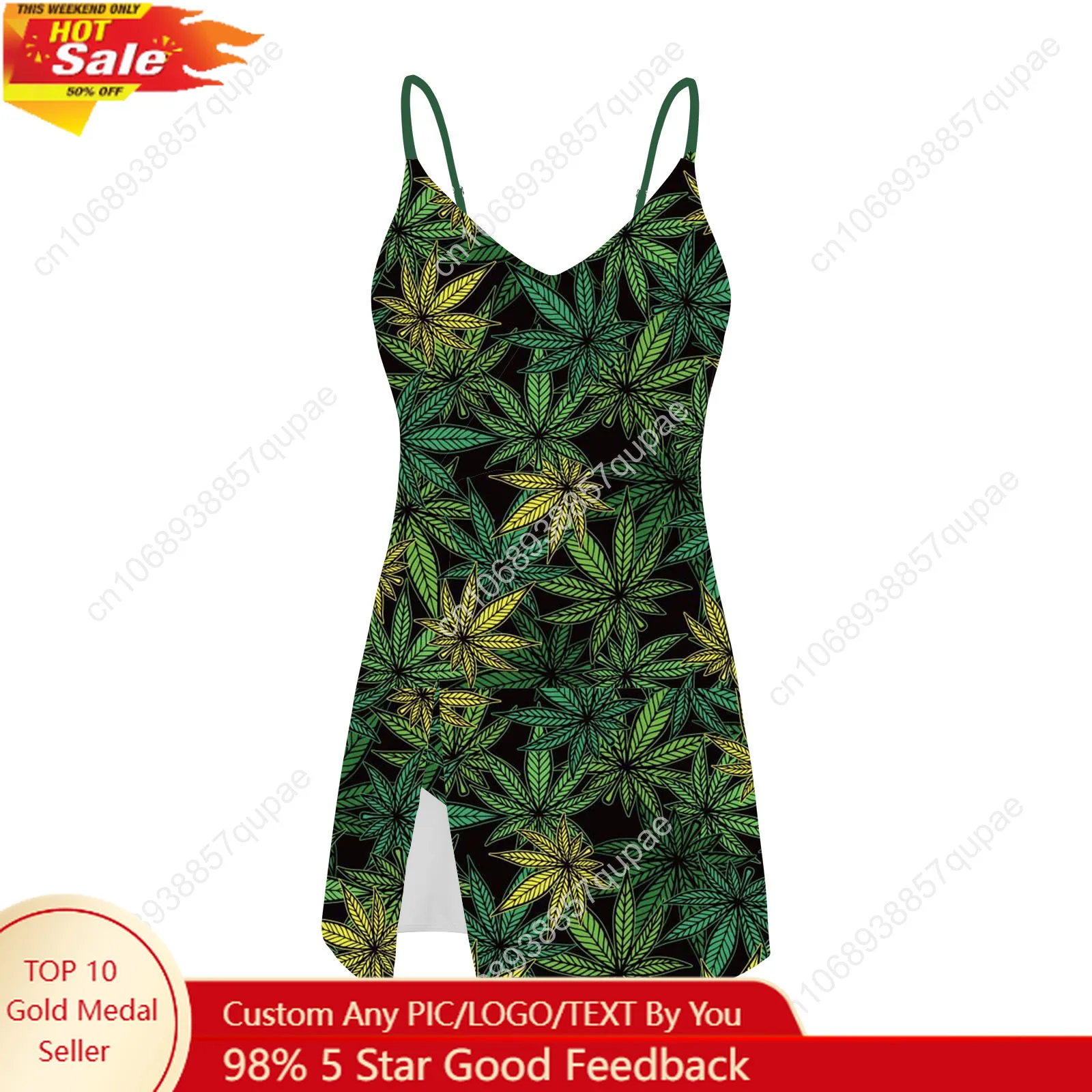 

Leaf Weed Rasta MarijuanaYellow Green Sling Dress Swimsuit Womens Bathing Suits Swimwear Pool Beach Bikini Custom Made Beachwear