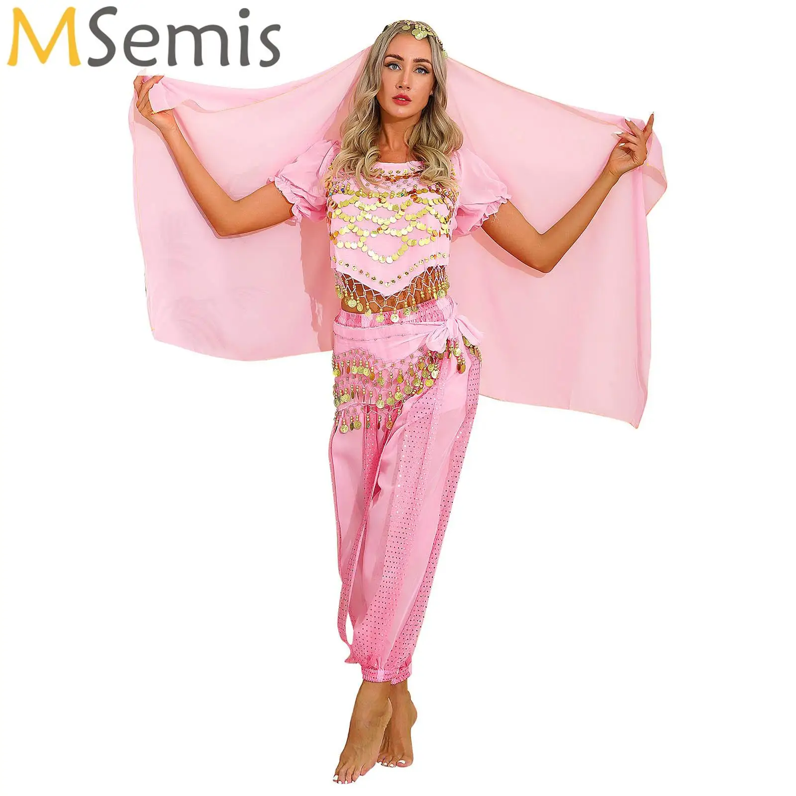 

Womens Belly Dance Outfit Halloween Carnival Festival Arabian Princess Cosplay Costumes India Dance Performance Clothes Set