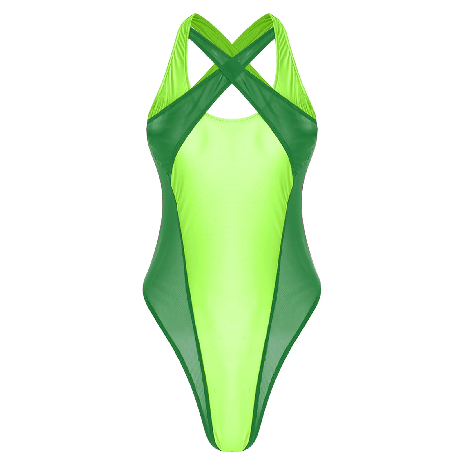 Dameslingerie Glanzend turnpakje uit één stuk bodysuit badpak pure mesh badmode zwempak voor zwembad strandfeest