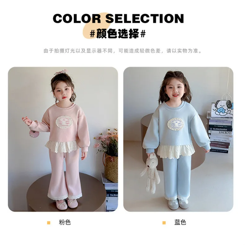 2026 Neues Herbst-Set für Mädchen, 2-teilig, Kinder-Sweatshirt mit süßem Muster, Spitze und Rüschensaum, Hosenanzug, lässiges Prinzessinnen-Outfit für Kinder, 0-10 Jahre – Detail 5