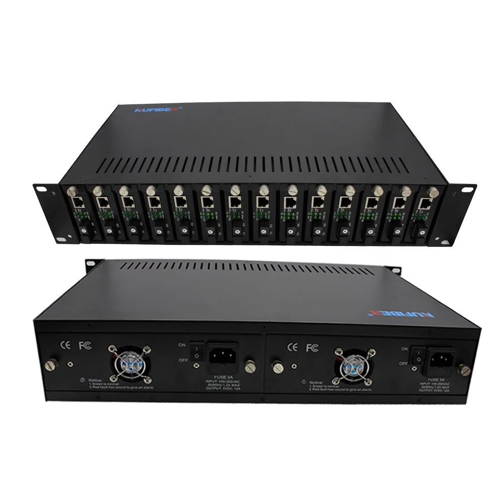 fiber optical media converter 19 inch rack 2U 14port double power DC rack mount Chassis