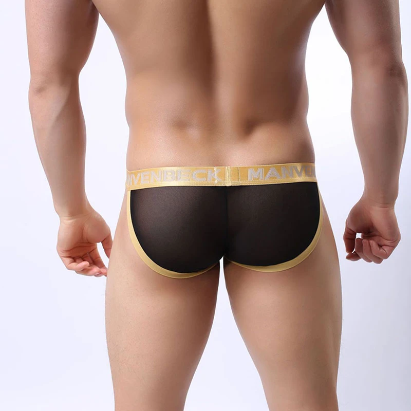 Ropa interior Sexy de seda helada para Hombre, calzoncillos de cintura baja, bragas de gasa de malla transpirable sin costuras, calzoncillos suaves