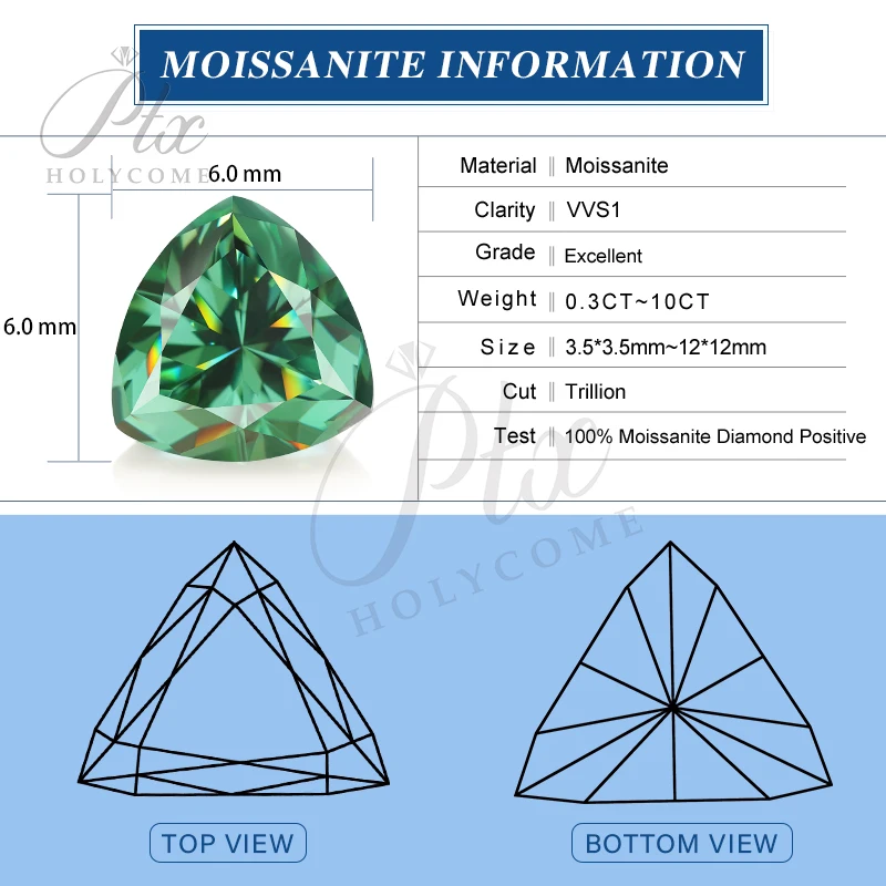 PTX Best Green Loose Moissanite Diamond Trillion Shape Brilliant Cut Real Lab Gemstone Loose Stones Jewelry Making with GRA