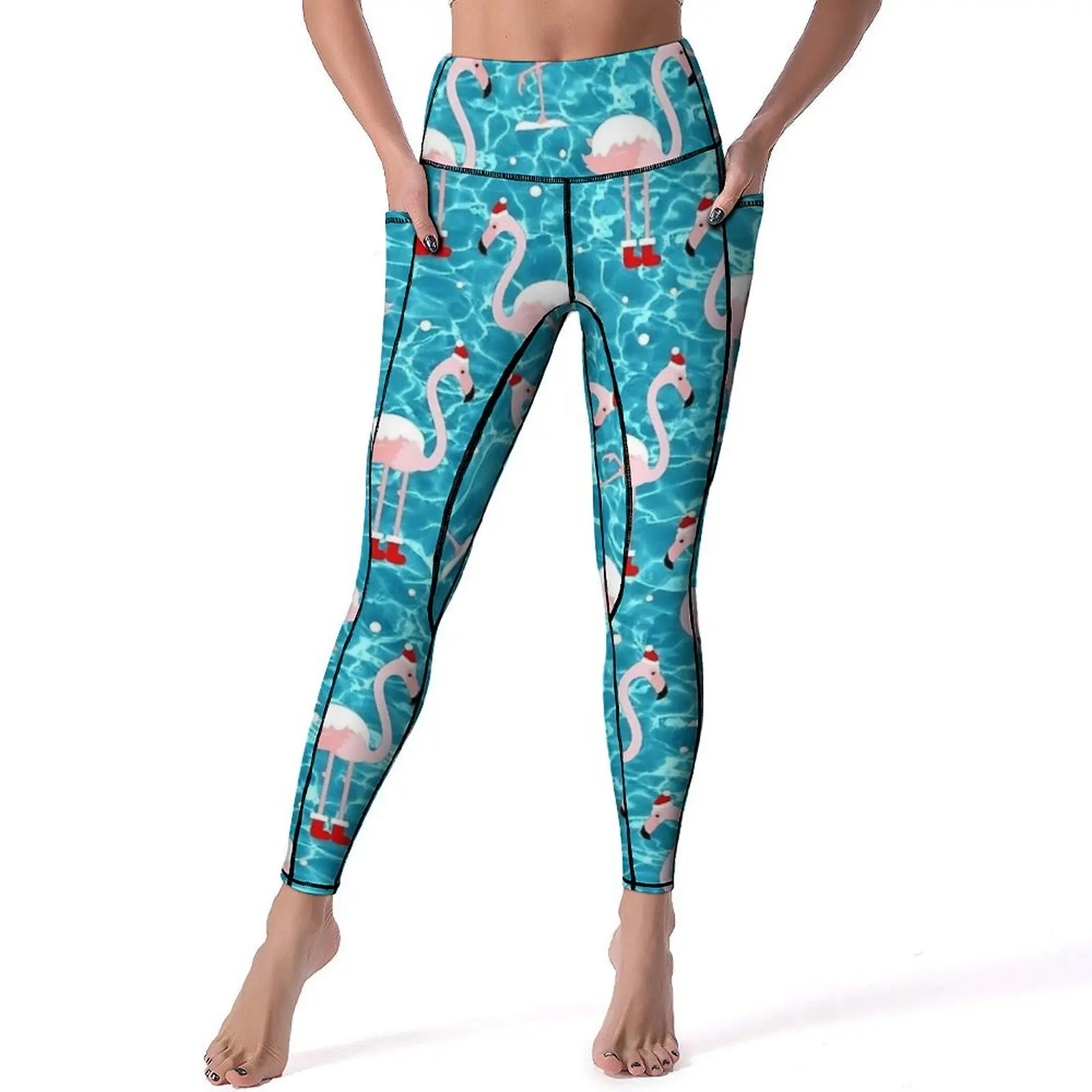 Christmas Santa Flamingo Xmas Yoga Pants Pockets  Leggings Sexy Push Up Vintage Yoga Sport Legging Quick-Dry Graphic Gym Leggins