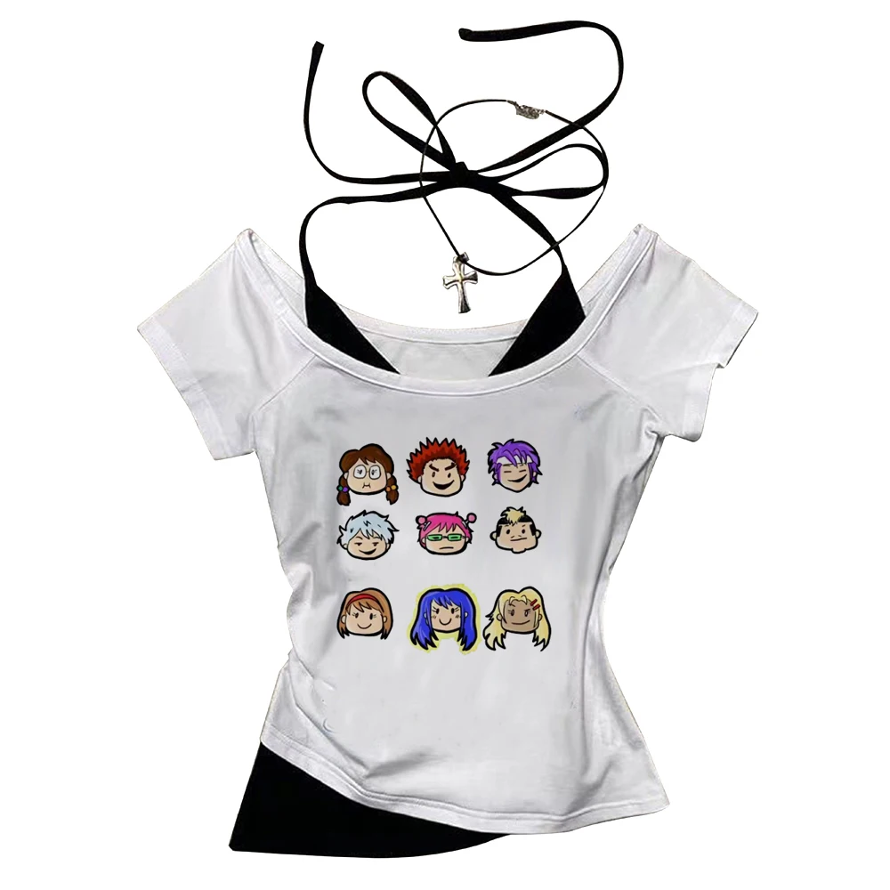 Saiki K Crop-Top Mädchen Manga süße Szene Shirt koreanische Mode Goth Vintage Meme Manga – Detail 1