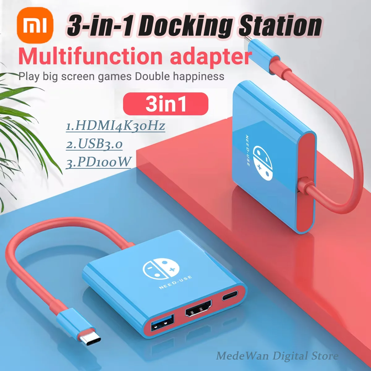 Xiaomi USB C To Hdmi Multiport Adapter 3-In-1 Type-C Hub Thunderbolt 3 To Hdmi 4K Output 100W Pd Port For Nintendo Switch New