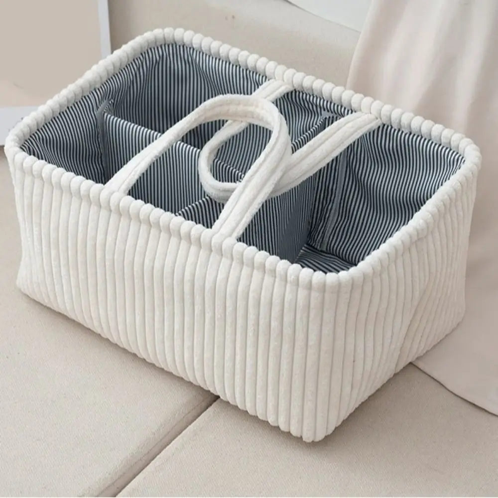 

Cloth Compartment Storage Basket Solid Color Large Capacity Baby Diaper Bag with Handle Snack Storage Box Office
