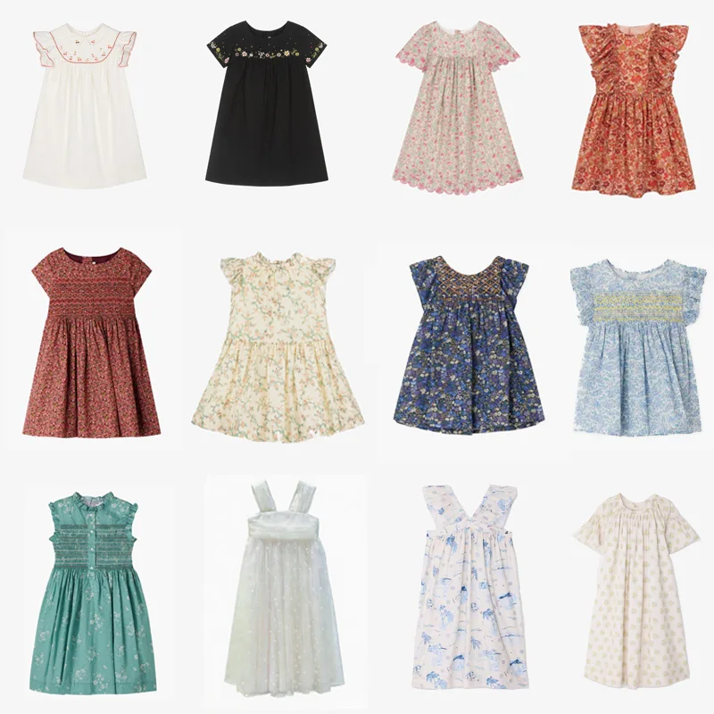 Sets 2026 BP NEW Spring Summer Baby Girls Embroidered Dress Floral Print Shirts Girls Smocking Dress Kids Children's Clothing