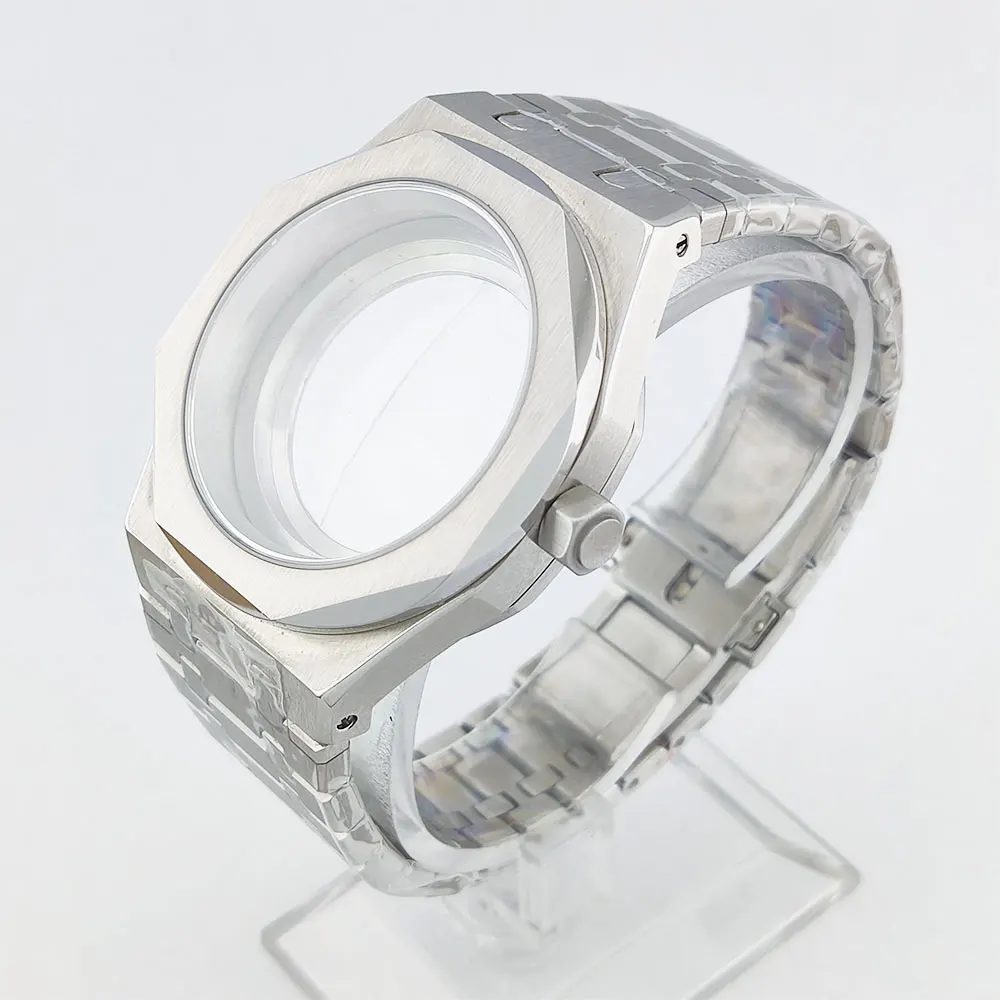 

Восьмиугольный корпус для часов 42 мм, механизм 8215, сапфировое стекло, водонепроницаемый, серебристый, корпус из нержавеющей стали 316L, аксессуары для часов