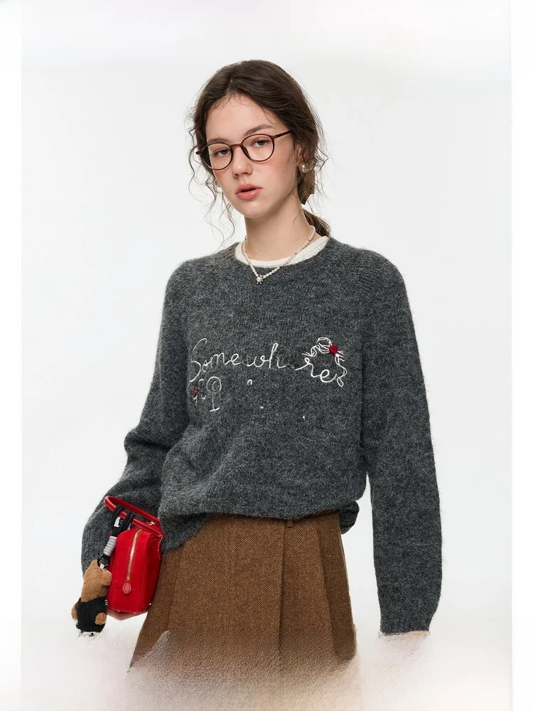 

Women's Wool Knitted Sweater Casual Sle Long Sve round Ne Printed Embroidered Inner Wear Comfortable Fit VEGA CHANG
