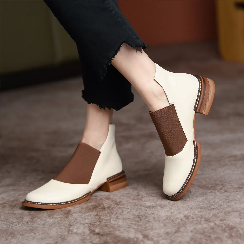 MILI-MIYA New Arrival Concise Design Women Cow Leather Ankle Boots Slip On Round Toe Thick Heels Big Size 34-40 Casual Shoes