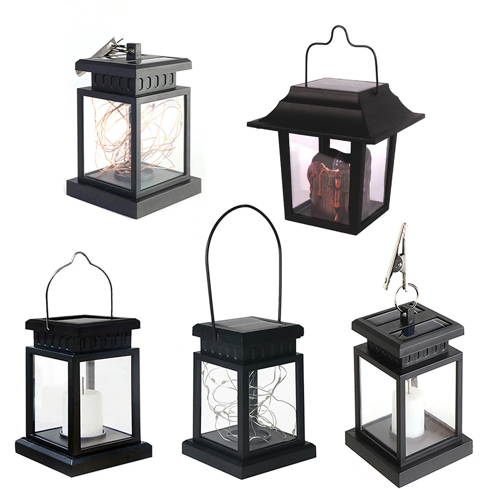 Outdoor Lanterns IP65 Waterproof Rechargeable Flashing Flame Lights Solar Powered LED Hanging Candle Lanterns