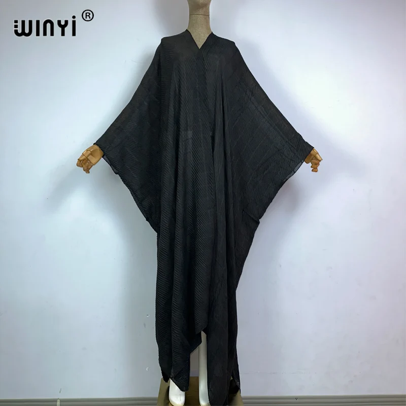 Płaszcz WINYI na Bliskim Wschodzie moda muzułmańska Kaftan kimono maxi szaty Streetwear otwierana Abaya bawełniane uczucie sukienka plisowana