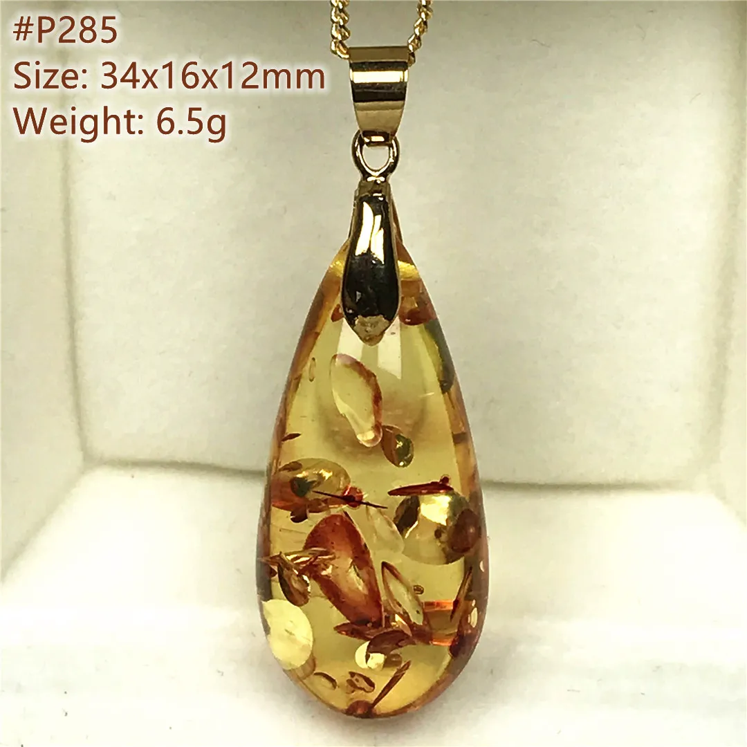 Natural Yellow Red Piebald Amber Pendant Necklace Jewelry For Women Men Healing Love Luck Gift Silver Crystal Beads Stone AAAAA