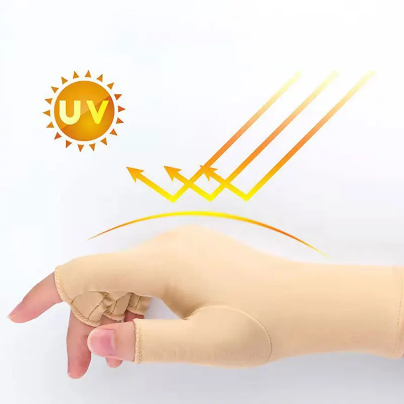 Guantes de protección solar antiuv para exteriores, guantes de medio Dedo de seda de hielo, elásticos para conducir, protector solar, mitones finos transpirables