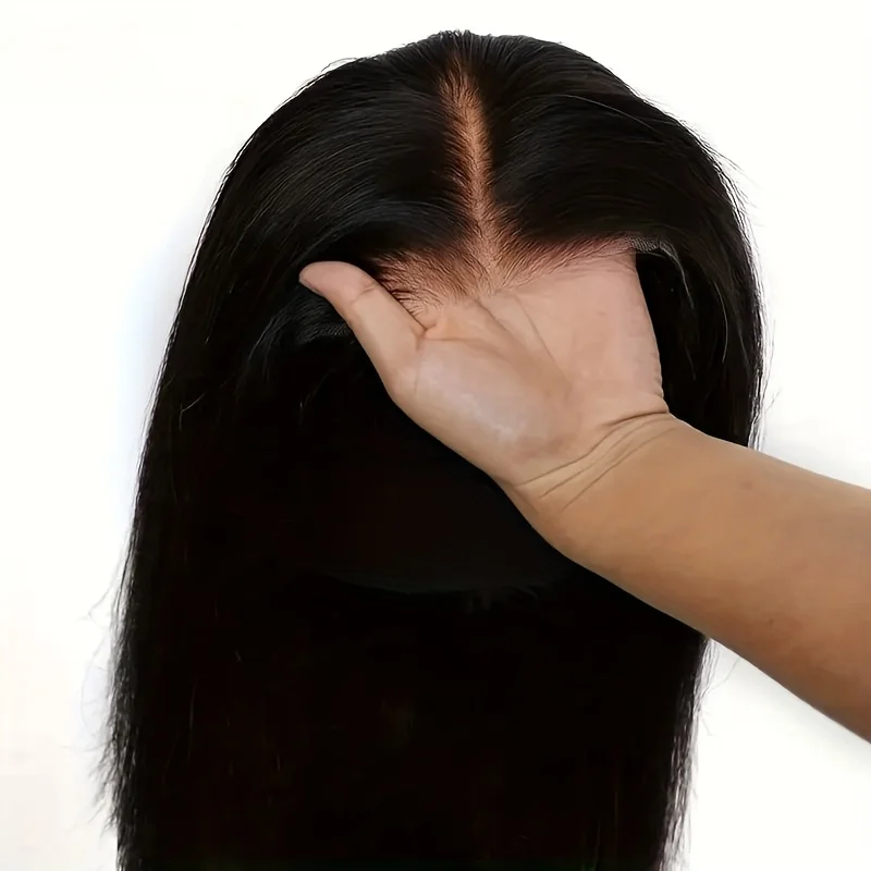 Peluca de cabello humano liso sin pegamento con encaje frontal, adecuada para mujeres - Peluca de encaje HD transparente 4X4 con instalación instantánea en 3 segundos, no requiere pegamento, línea de cabello para uso diario, fiestas, sesiones de fotos y regalo para el Día de la Madre.