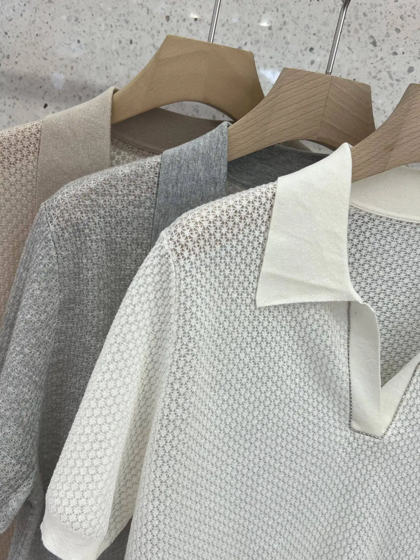 2026 Spring/Summer New Arrival: Women'S Short-Sleeve Knitted Top Silk-Linen Blend Collared, Lightweight, Slimming, And Versatile