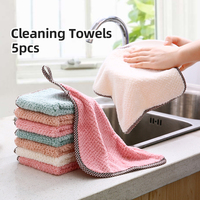 5pcs Soft Reusable Dish Towels, 9.8x9.8in Coral Fleece Cleaning Rags, Household Absorbent Non-shedding Dishwashing Cloth, Double