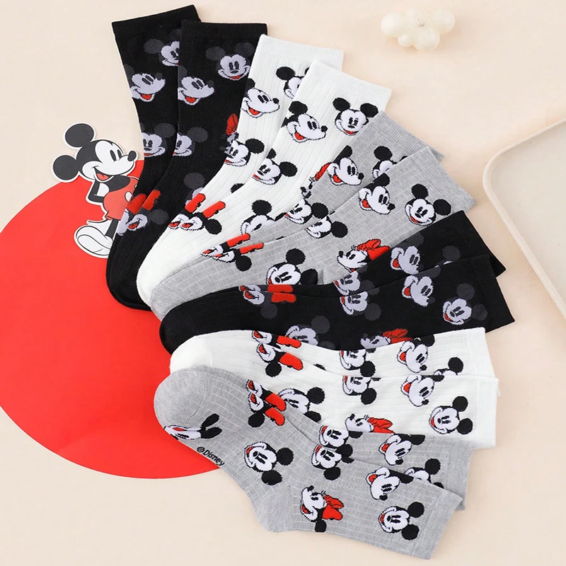 3 Pairs Of Four Season Unisex Fashionable Cartoon Printed Versatile And Comfortable Casual Black, White, And Gray Long Socks