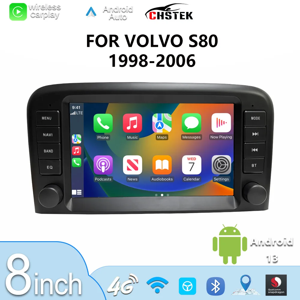 

CHSTEK Touchscreen For Volvo S80 1998 1999 2000 2001 2002-2006 Wireless CarPlay Android Auto 4G GPS Bluetooth WiFi Navigation