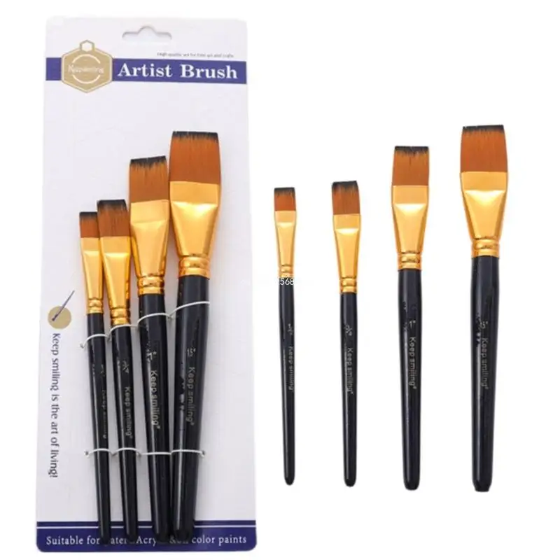 4x Flat Paint Brush Set Đa Chức Năng Tranh Brush Màu Nước Nylon Brush Dropship