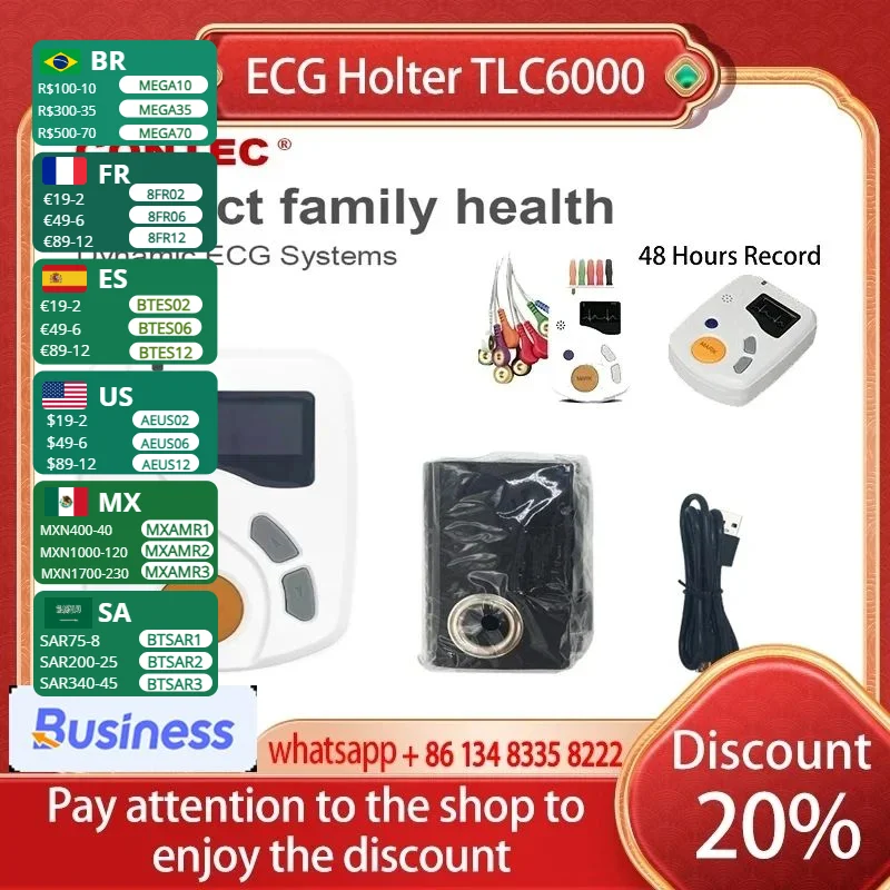 

CONTEC Dynamic 12 Leads ECG Holter Systems Recorder,2GB Card,​Analyzer Software(Download Online) TLC6000