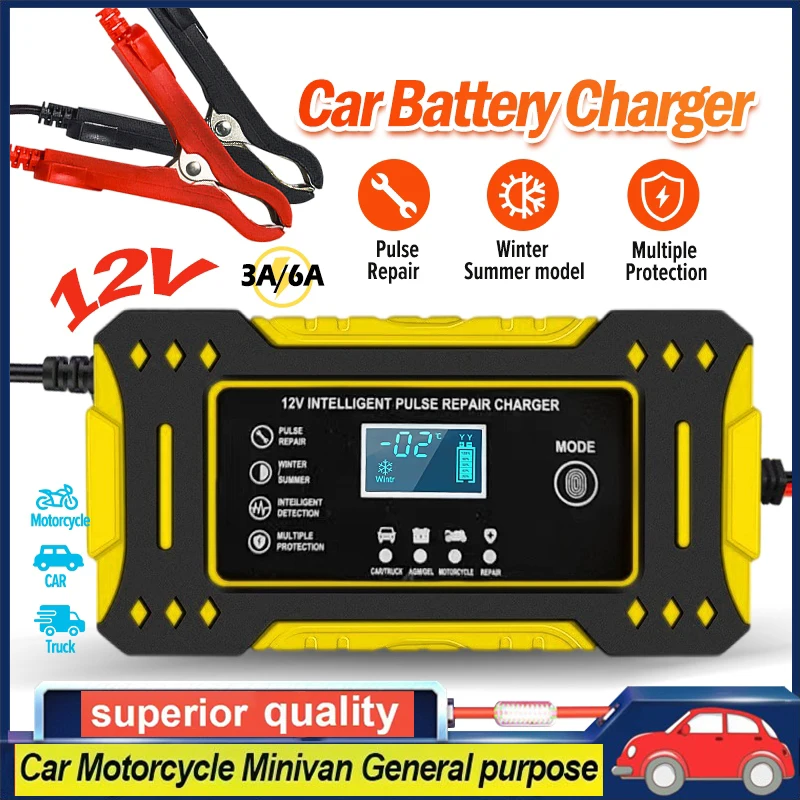 Car Battery Charger, 12V 6A Smart Multi-functional Car Battery Trickle Charger, Portable Car Battery Maintainer