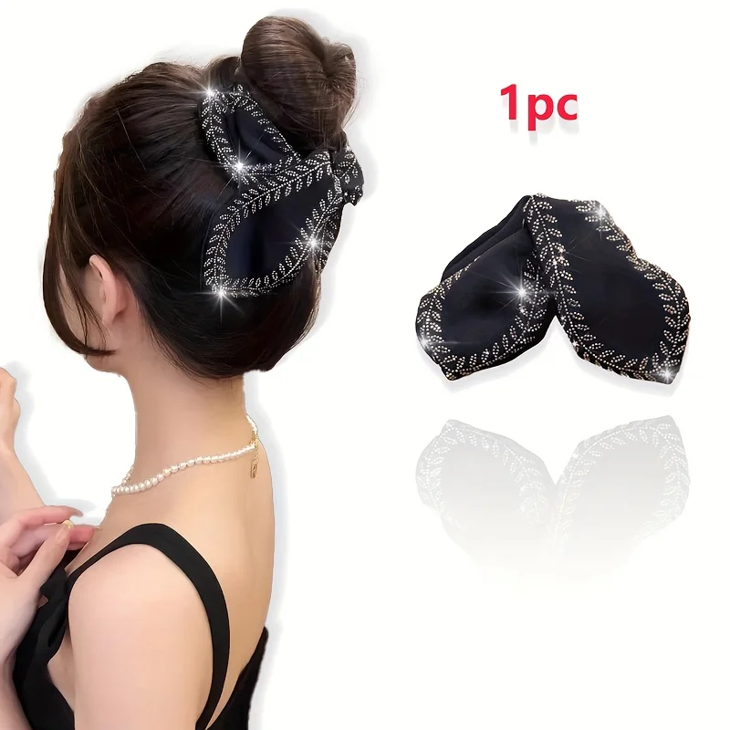 1pc Strong Hair Claw Clip for Thick Hair, Black Large Size, Non-Slip Acrylic Clip, vintage Glitter Stone Wheat Hair Accessory