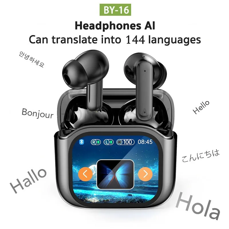 

Наушники-переводчики BY-16 AI с поддержкой 144 языков, беспроводные Bluetooth-наушники с сенсорным экраном и функцией перевода в реальном времени