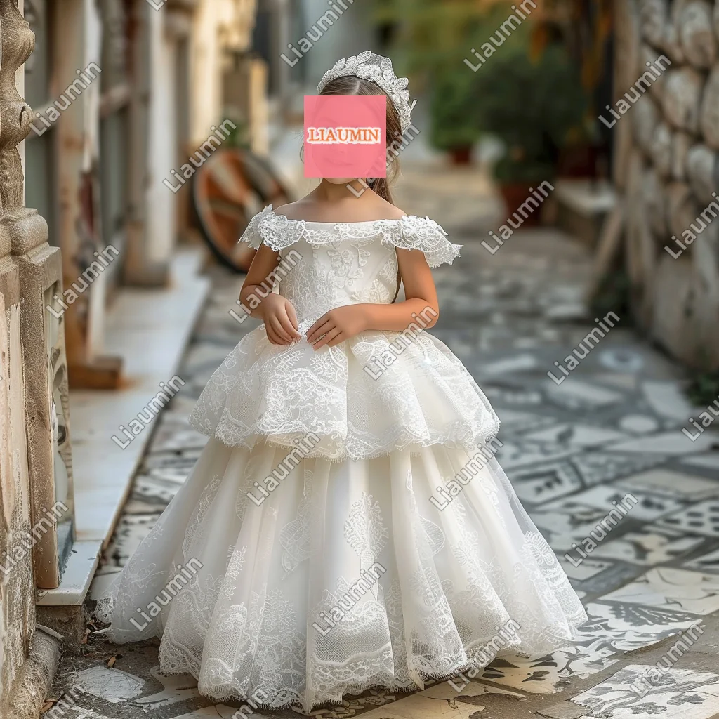 

Custom Made Ivory Flower Girl Dresses Cap Sleeve Tulle Princess Lace Applique First Communion Pageant SKirt For Kids W17-3.15