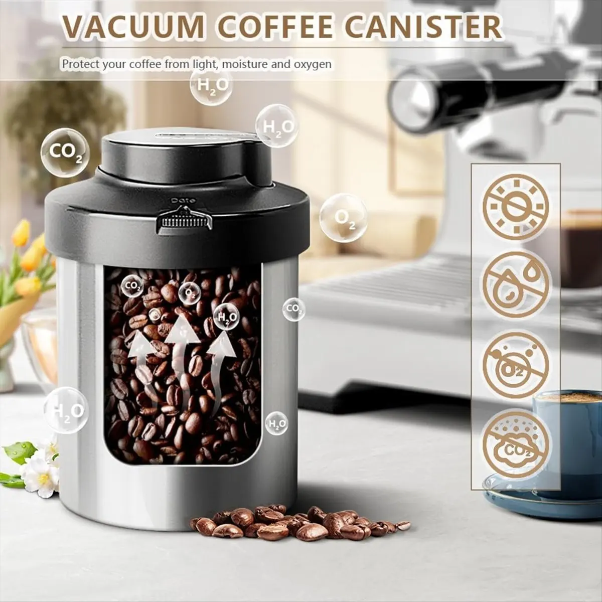 

*ESTR Coffee Bean Storage Stainless Steel Coffee Canister Unidirectional Exhaust 44OZ Vacuum Sealed Coffee Containers