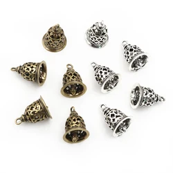 10pcs 15x12mm Antique Bronze Silver plated  Brass Material Retro hollow  Bell Charm Pendants necklace findings