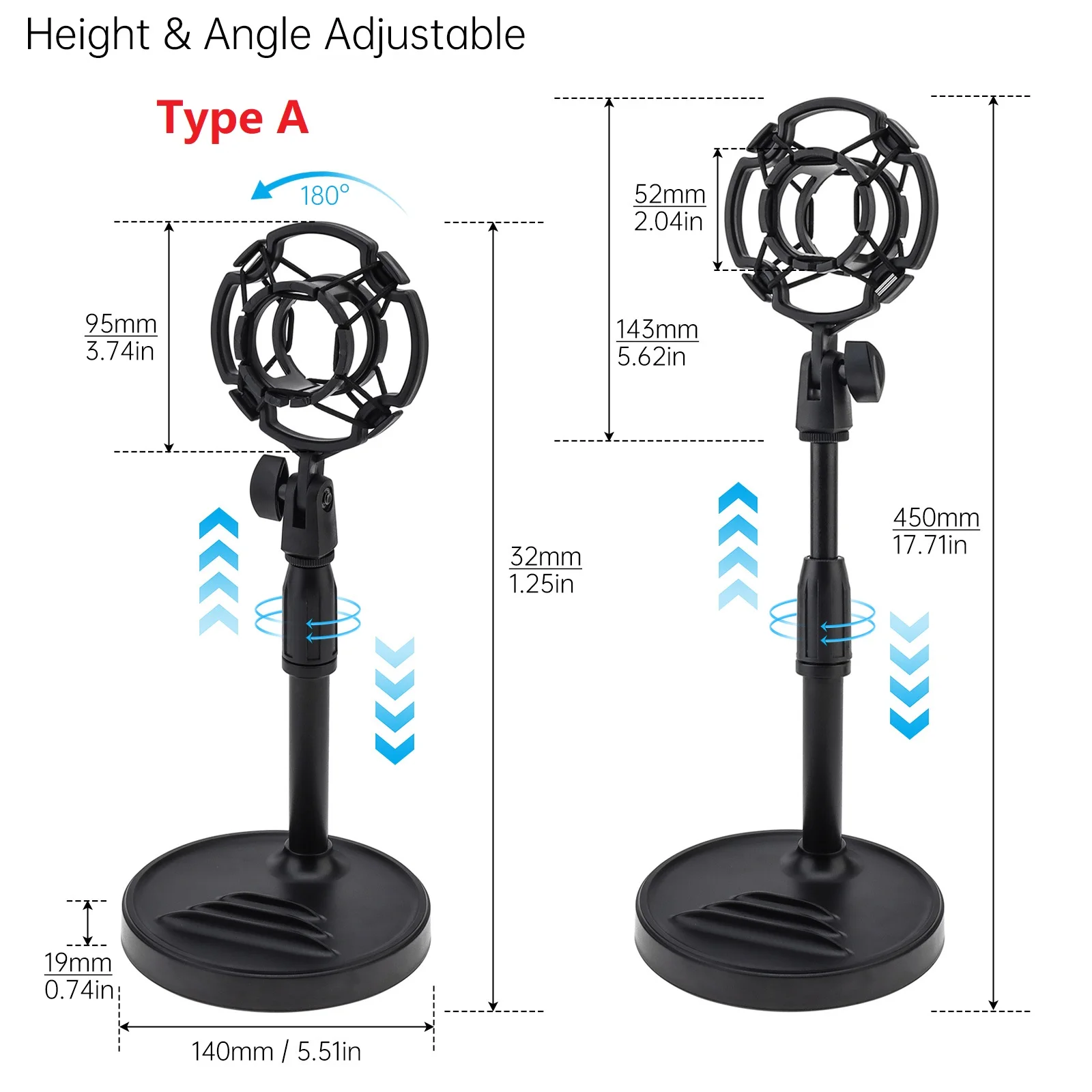 Adjustable Height Microphone Stand with Phone Holder, Stand Desk Table with Weighted Base 2 Types Optional