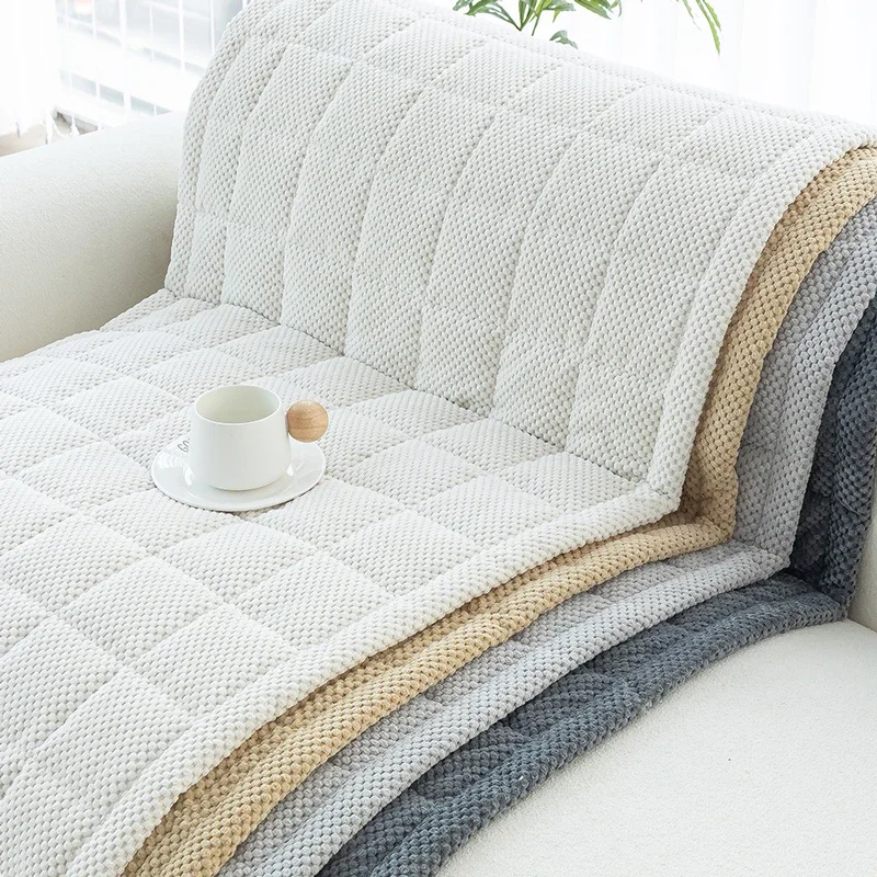 Plush Pineapple Grid Corduroy Sofa Seat Pad Thick Winter Warm Anti-Slip Quilted Soft Couch Cushion Cover Furniture Protector