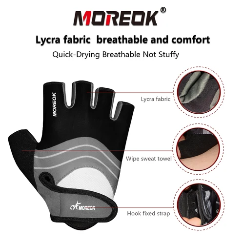 Imagen 2 del producto Guantes de ciclismo MOREOK, guantes de medio dedo para bicicleta, almohadillas de silicona de 5MM, guantes para bicicleta, guantes para bicicleta de montaña absorbentes de golpes