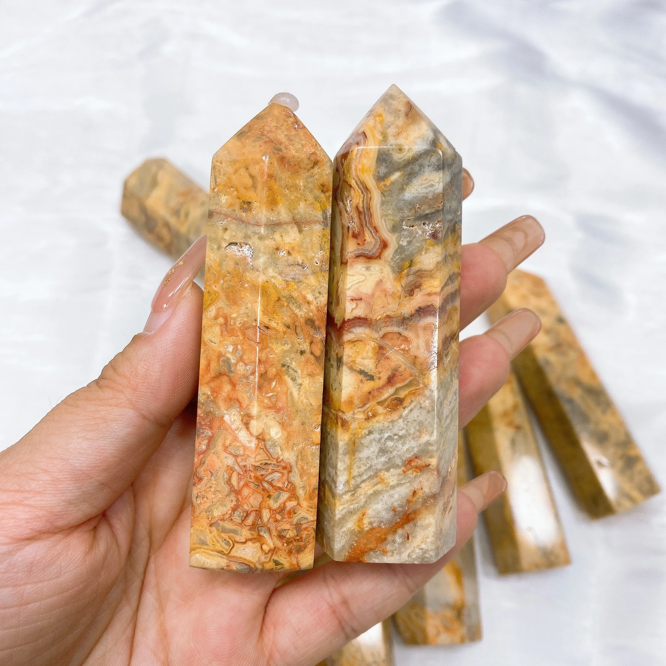 3.9'' 1PC Natural Crazy Agate Tower Crystal Reiki Healing Mineral Stone Hexagonal Prisms ObeliskHome Decor Energy Meditation