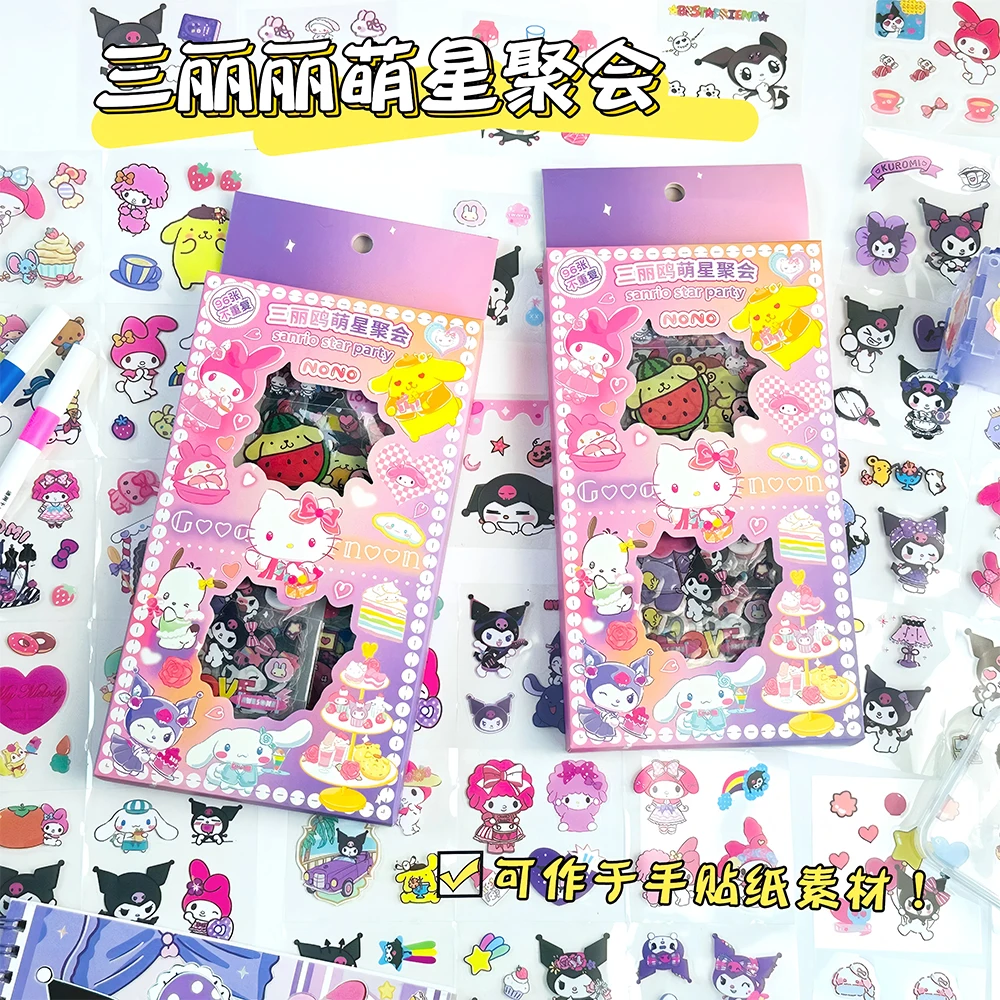 96 pz/scatola Serie Sanrio Trasparente PET Adesivi Carino Kuromi Cinamonroll Cartoon Decalcomanie Scrapbook Laptop Telefono Adesivo Giocattolo Per Bambini