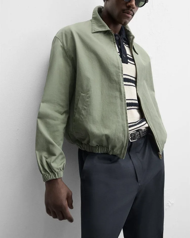 Spring new men's cotton textured lightweight pilot zipper jacket jacket