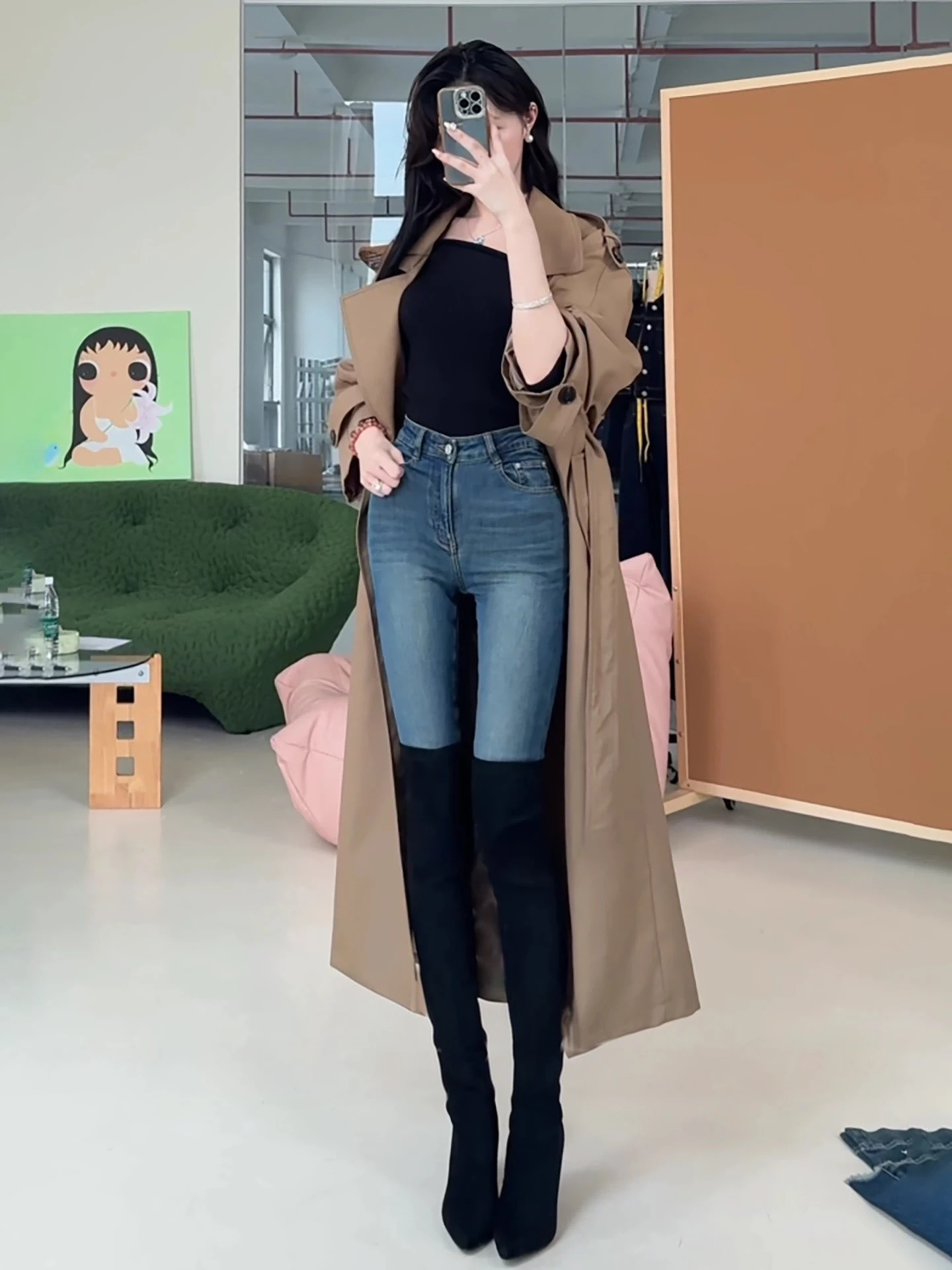 

Retro Korean Blue High Waist Slim Fit Women's Jeans Butt Lifting a Cotton Stretch Denim Autumn Faion Ladies' Pants