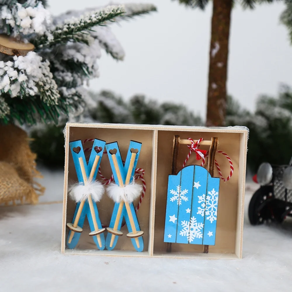 Dollhouse Miniature Wooden Sleigh Model Sled Ornament Christmas Vintage Living Scene Tree Hanging Decor Xmas Gifts